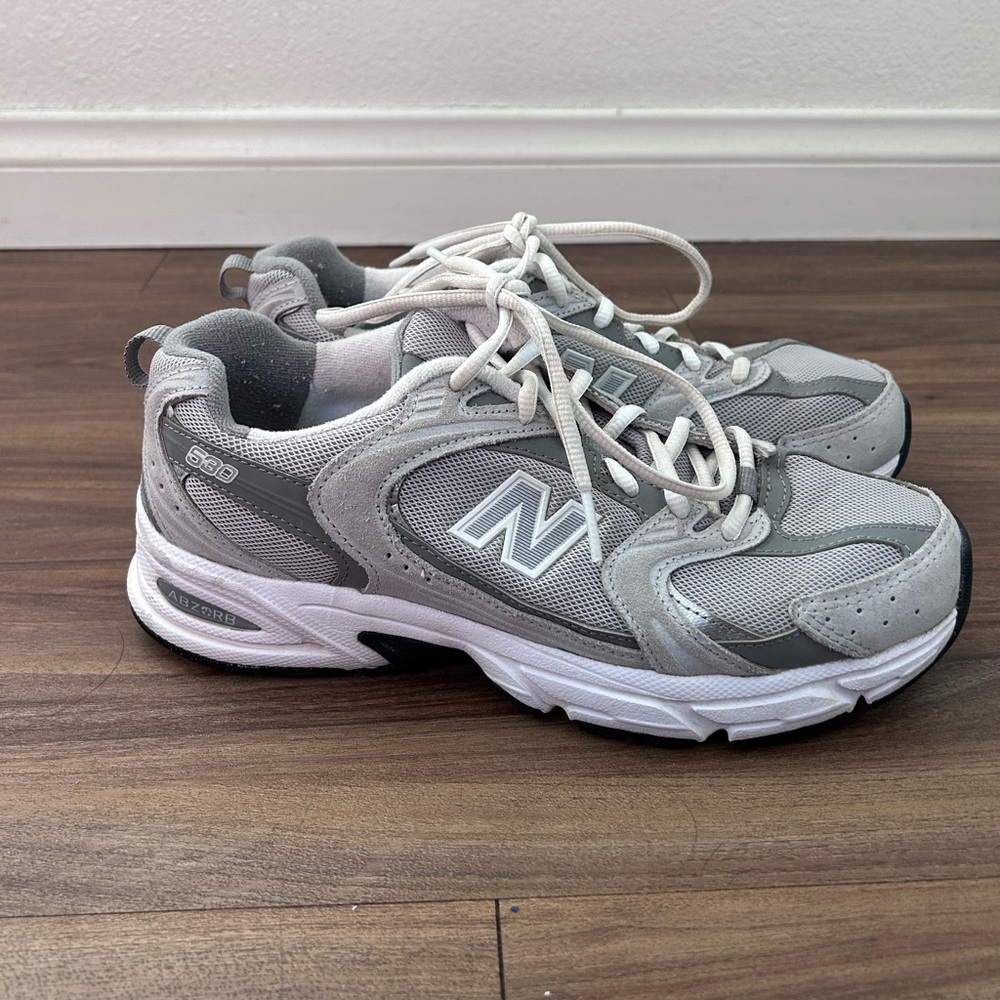New Balance Silver and White Athletic Shoes